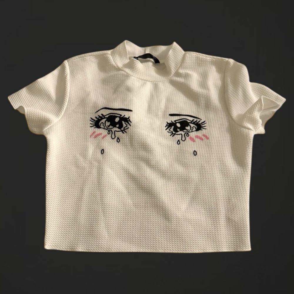 Sad Anime Girl Eyes Crop Top